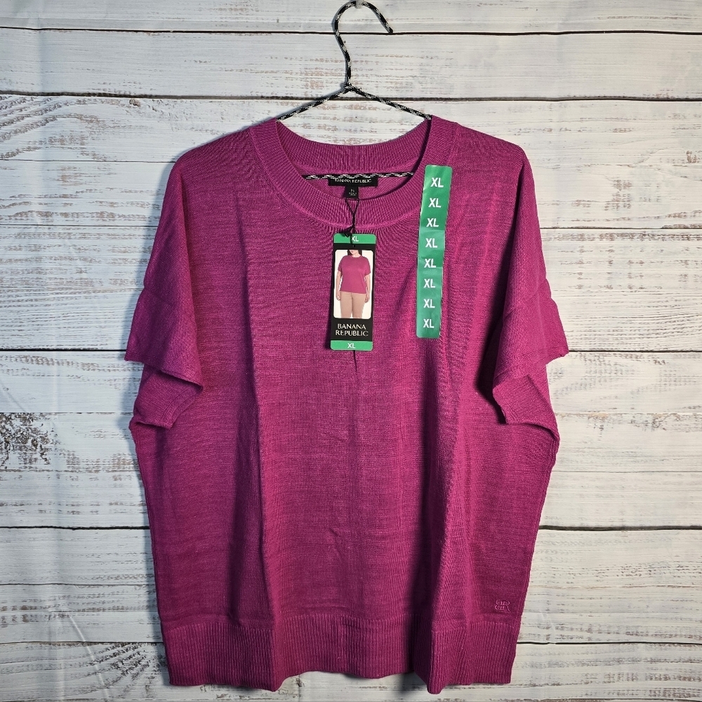 NWT Banana Republic Linen Blend Magenta Crewneck Blouse XL | Lightweight Preppy
